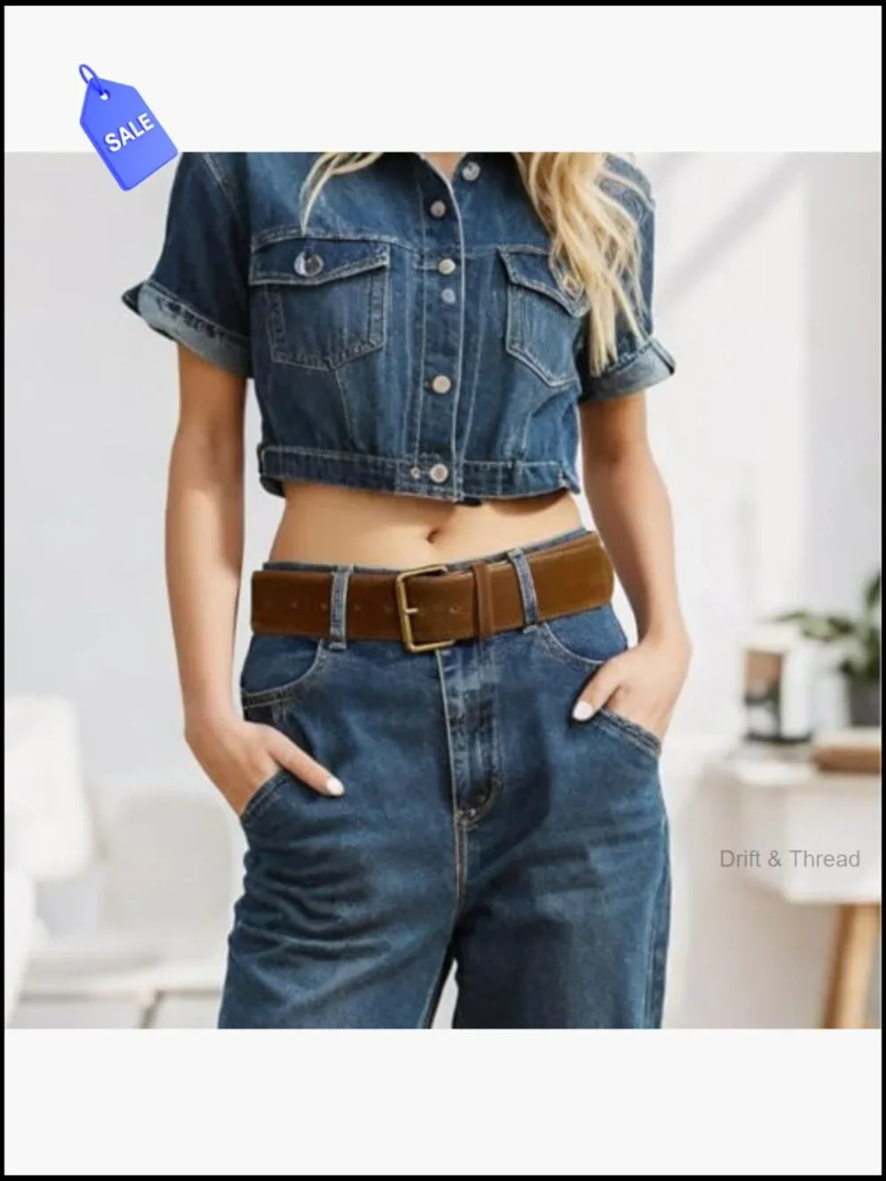 Wide Western Chunky Suede Belt with Gold Buckle for Dresses